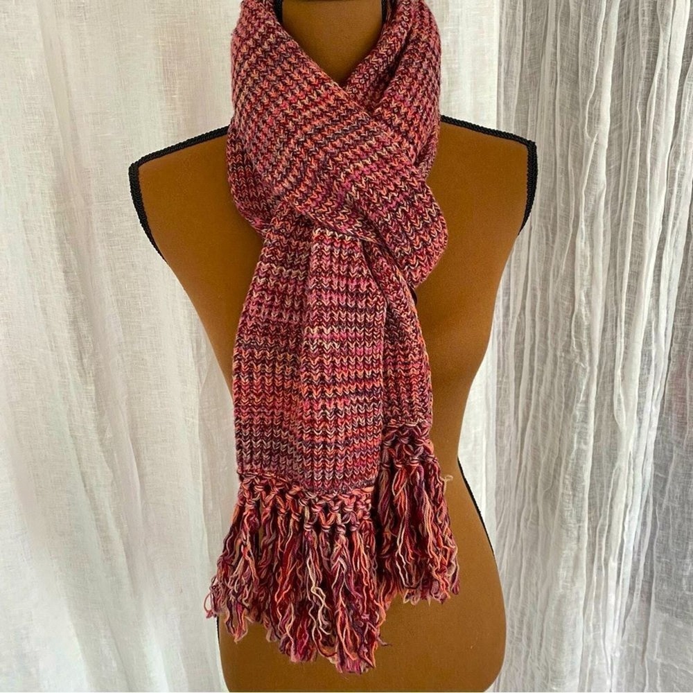Missoni Scarf, 80" Pink,‎ Red, and Violet Knit Scarf with Tassels - Picture 2 of 10